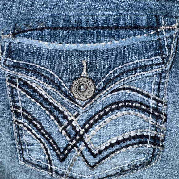 Hydraulic Jeans Cut Off Denim Thick Stitch Embroidered Shorts Size 15/16 - Picture 4 of 13